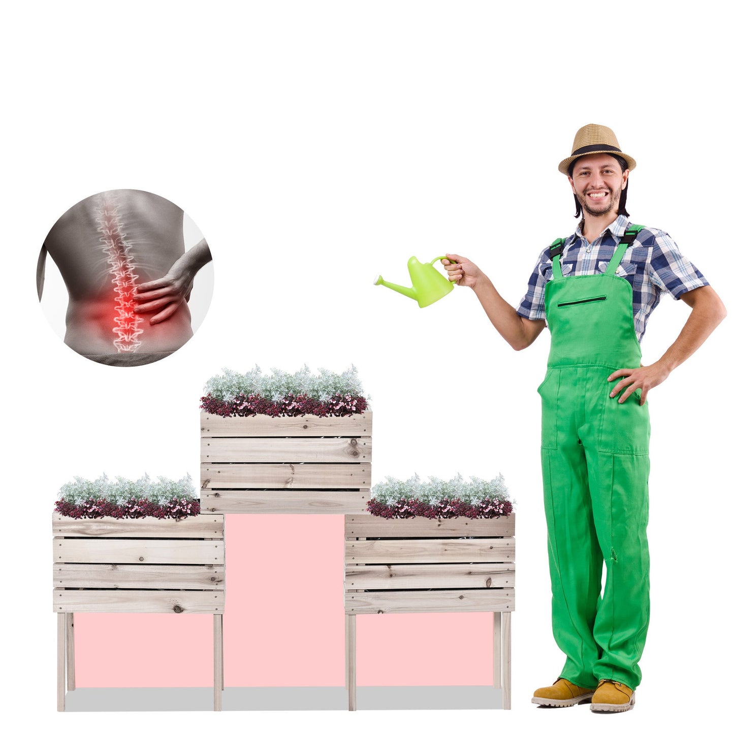 Vierkante Plantenbakken – Bloembakken – Moestuinbakken – Kruidenbakken – Verhoogde Bloembakken – Set Van 4 – Vurenhout Natuurlijk – Inclusief Irrigatie Inserts & Beschermfolie