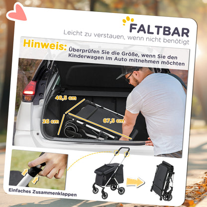 Hondenwagen – Hondenbuggy – Dierenwagen – Hondentransportwagen – Lichtgewicht – Opvouwbaar – Wasbaar Kussen – Ventilerende Gaasramen – Grijs