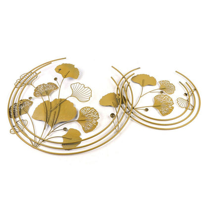 Ginkgo Biloba Wanddecoratie – Wandkunst – Muurdecoratie – Metaal Kunstwerk – Bladdecoratie – Gouden Kleur – Duurzaam Metaal – Groot en Klein Set