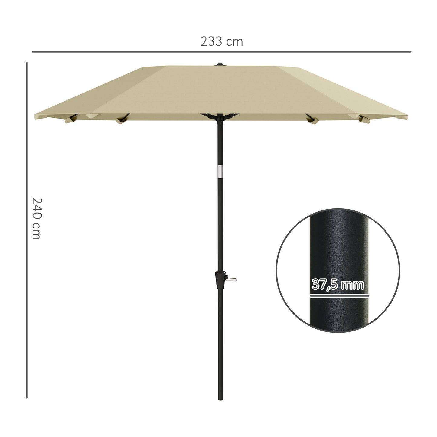 Parasol – Terrasparasol – Zonnescherm – Schaduwdoek – Tuinparasol – Beige – 2,3 Meter Diameter – Verstelbaar Met Zwengelmechaniek