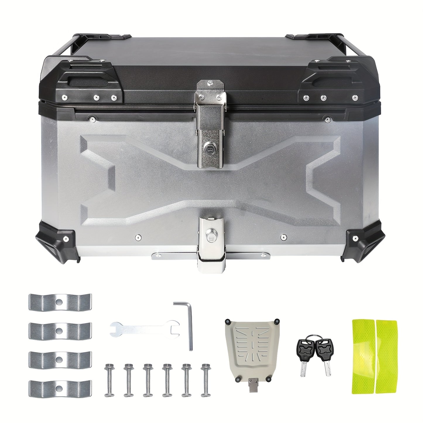 Motorbagagekoffer – Motor Koffer – Bagagetasje – Helm Opbergkoffer – Motor Topkoffer – 65 Liter Inhoud – Waterdicht Aluminium Alloy – Reflecterende Strepen