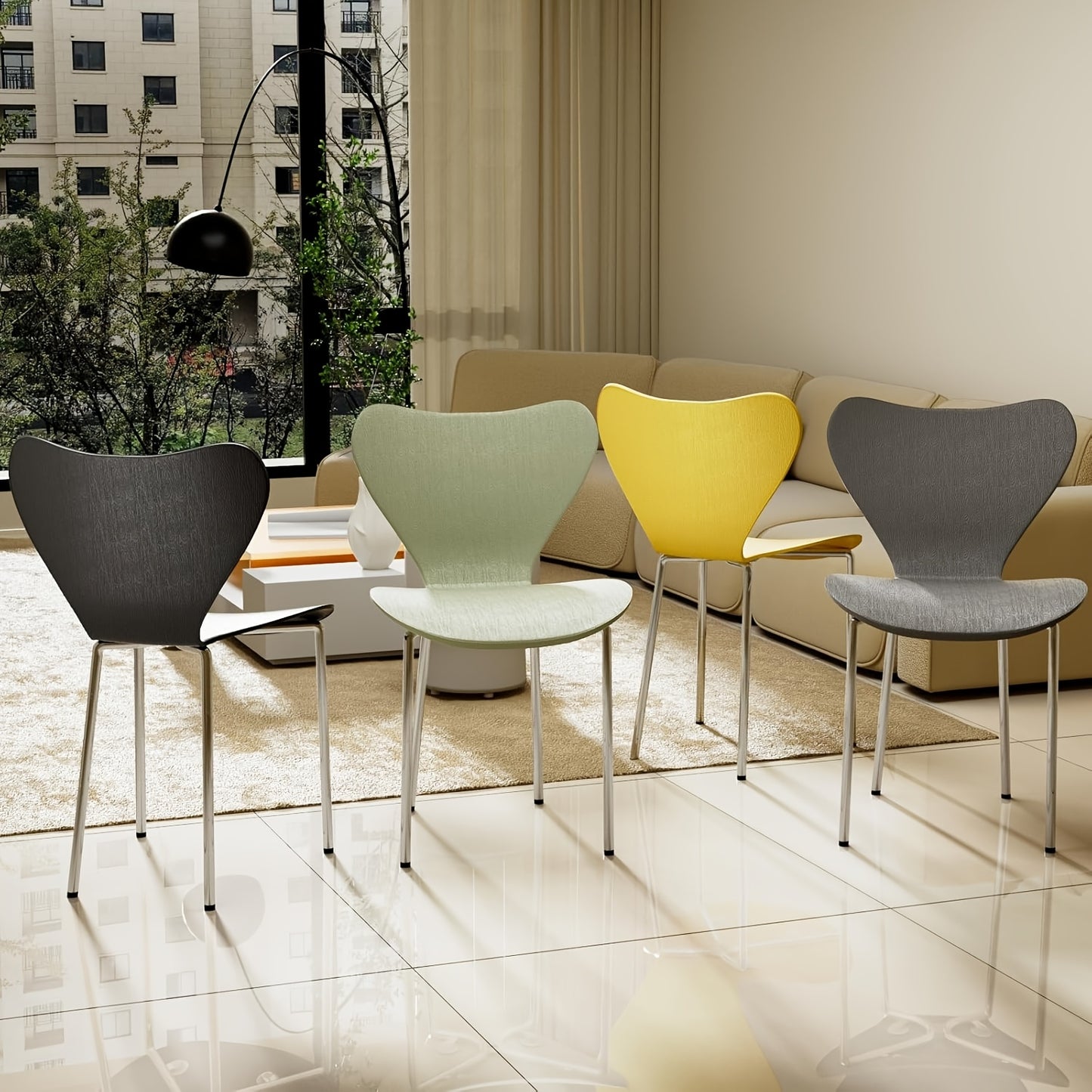 Eetkamerstoelen – Stoelen – Keukenstoelen – Woonkamerstoelen – Tuinstoelen – Set Van 4 – Polypropyleen Zitting – Zilver Metalen Poten – 45,5x40x82,5 cm