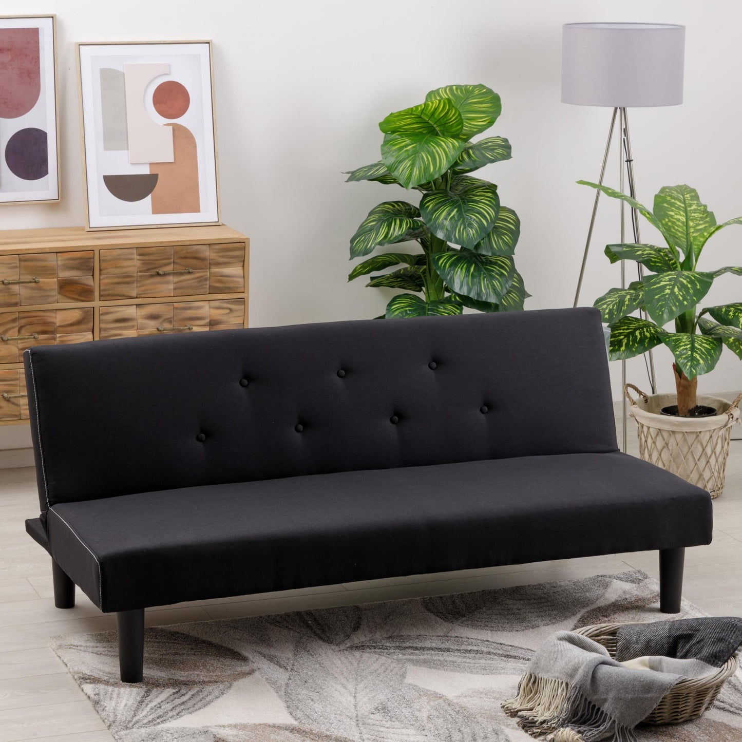 Bankbed – Slaapbank – Bedbank – Sofa – Logeerbed – 3-Zits Stoffen Bekleding – Houten Frame 200 kg Draagvermogen – Inklapbare Rugleuning 93 cm Breedte