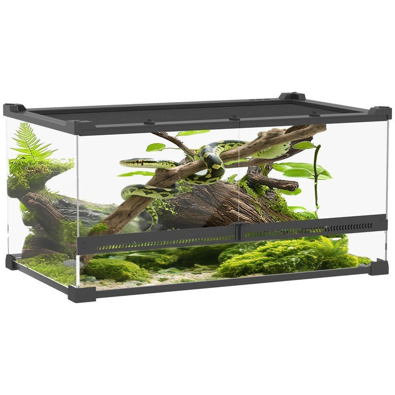 Terrarium – Reptielen Terrarium – Glas Terrarium – Hagedis Terrarium – Slang Terrarium – Groot Glas Terrarium Met Verhoogde Waterdichte Basis – Veilig Push-Lock Deksel