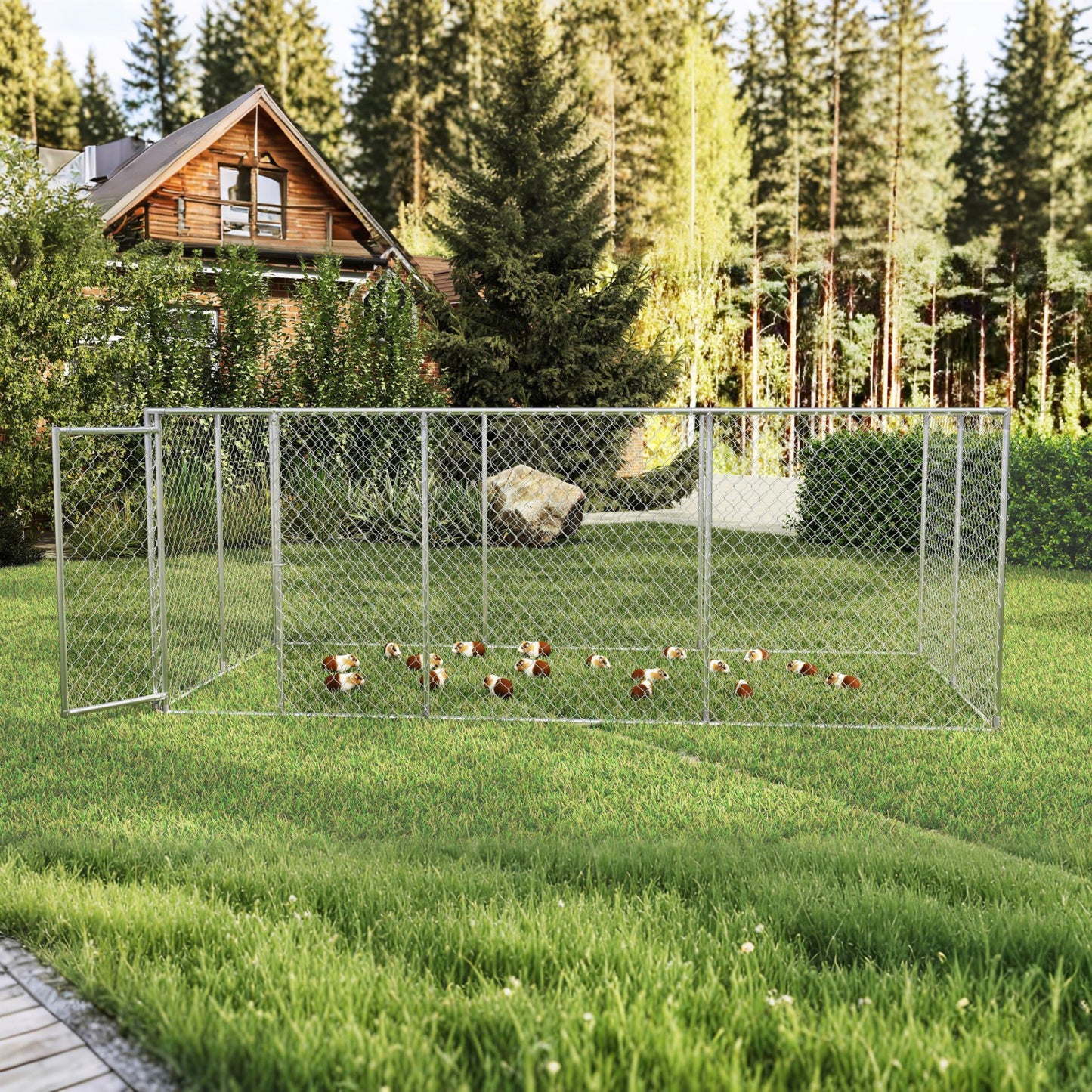 Kippenhok – Kippenren – Pluimveeverblijf – Buitenren – Kippenhok Zonder Dak – Ruim 400x200x150 cm – Gegalvaniseerd Staal – Ventilatie – Vergrendelbare Deur