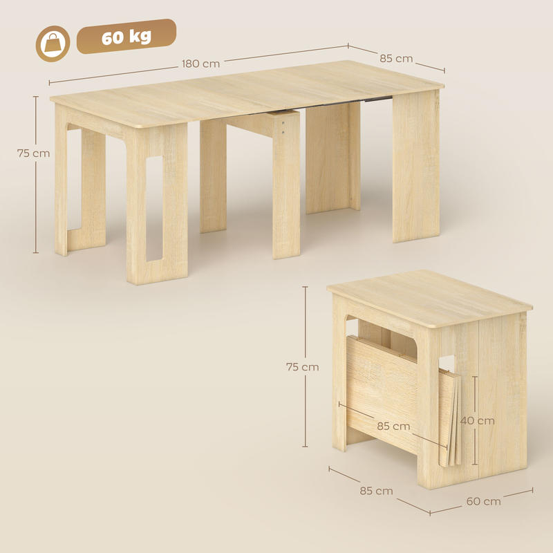 Uitklapbare Eettafel – Vouwtafel – Uitschuifbare Tafel – Keukentafel – Klaptafel – Verstelbare Lengte 60-180 cm – Ruimtebesparend Met Natuurlijke Houtlook