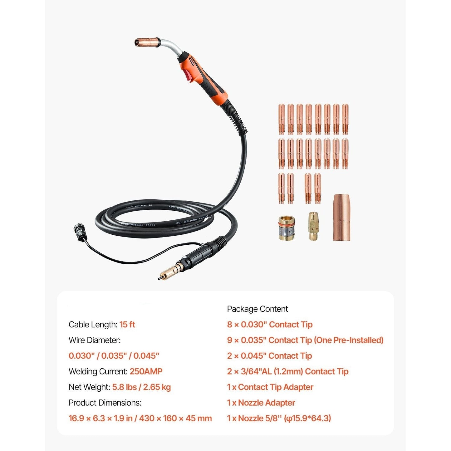 Lasbrander – MIG-lasbrander – Gasbrander – Soldeerbrander – Laspistool – 15 Meter Kabel – Ergonomische Lange Handgreep