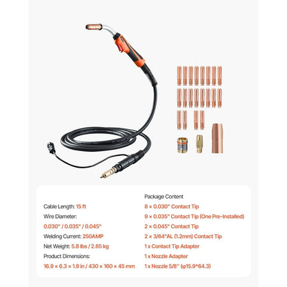 Lasbrander – MIG-lasbrander – Gasbrander – Soldeerbrander – Laspistool – 15 Meter Kabel – Ergonomische Lange Handgreep