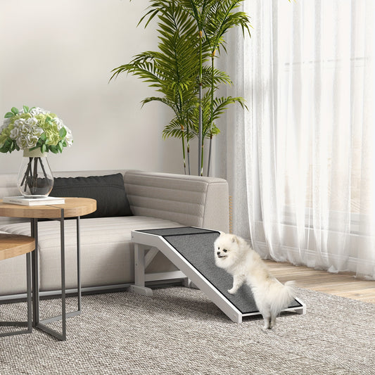 Hondenloopplank – Hondenladder – Huisdiertrap – Hondentrap – Loopplank Voor Honden – Antislip Tapijt – Geschikt Tot 30 kg – Kunststof Met Polyester Fiber – Wit Grijs