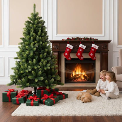 Kerstboom – Kunstkerstboom – Kunstboom – Versierde Boom – Flocked Boom – 210 cm Hoogte – Realistische PE Tips – Met Ingebouwde Verlichting