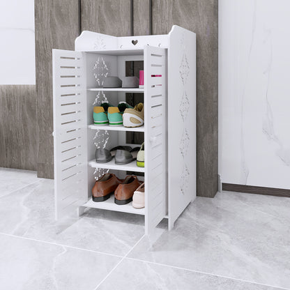 Schoenenkast met Dubbele Deuren – 4 Lagen Ruimtebesparend Schoenenrek – Geschikt voor Woonkamer, Hal, Slaapkamer of Appartement – 90 x 40 x 35 cm – Wit