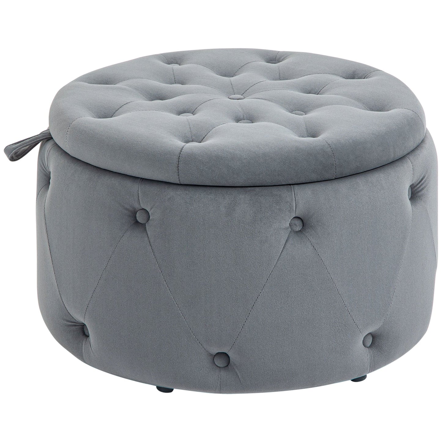 Poef – Opbergpoef – Hocker – Zitbank – Voetenbankje – Ronde Opbergstoel – Velvet Bekleding – Ø60 x 40 cm – Met Opbergruimte