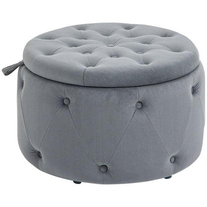 Poef – Opbergpoef – Hocker – Zitbank – Voetenbankje – Ronde Opbergstoel – Velvet Bekleding – Ø60 x 40 cm – Met Opbergruimte