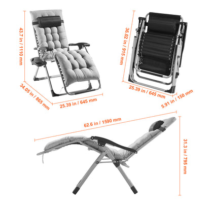 Zero Gravity Stoel – Relaxstoel – Ligstoel – Tuinstoel – Lounge Stoel – Verstelbaar 90°-170° – Draagkracht 225 kg – Comfortabel Kussen 10 cm