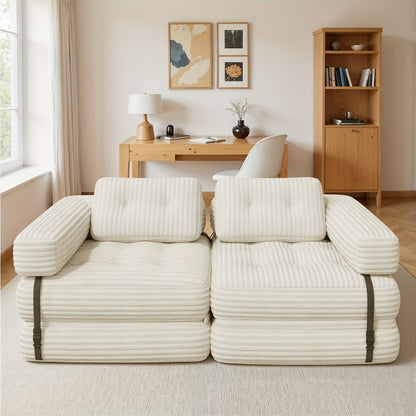 2-in-1 Relaxfauteuil – Lounge Stoel – Fauteuil Met Rugleuning – Zitfauteuil – Slaapstoel – Beige Kleur – Pluche Kussens – Antislip Basis