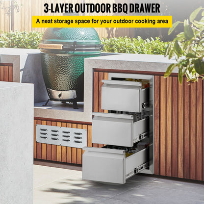 Buitenkeuken lade – Opberglade – BBQ lade – RVS opberglade – Keukenlade – 3-laags – Roestvrij staal – Weerbestendig