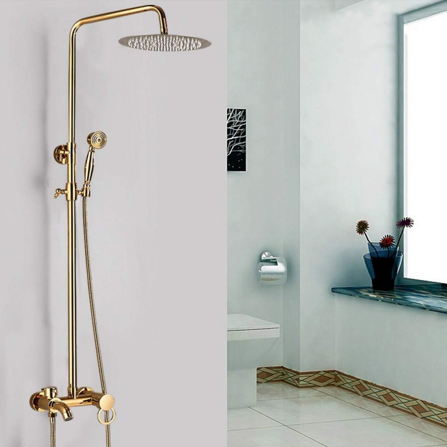 Regendouche – Regendoucheset – Douchekop – Doucheset – Douchekraan – Gouden Afwerking – Messing en RVS – 20 cm Hoofddouche