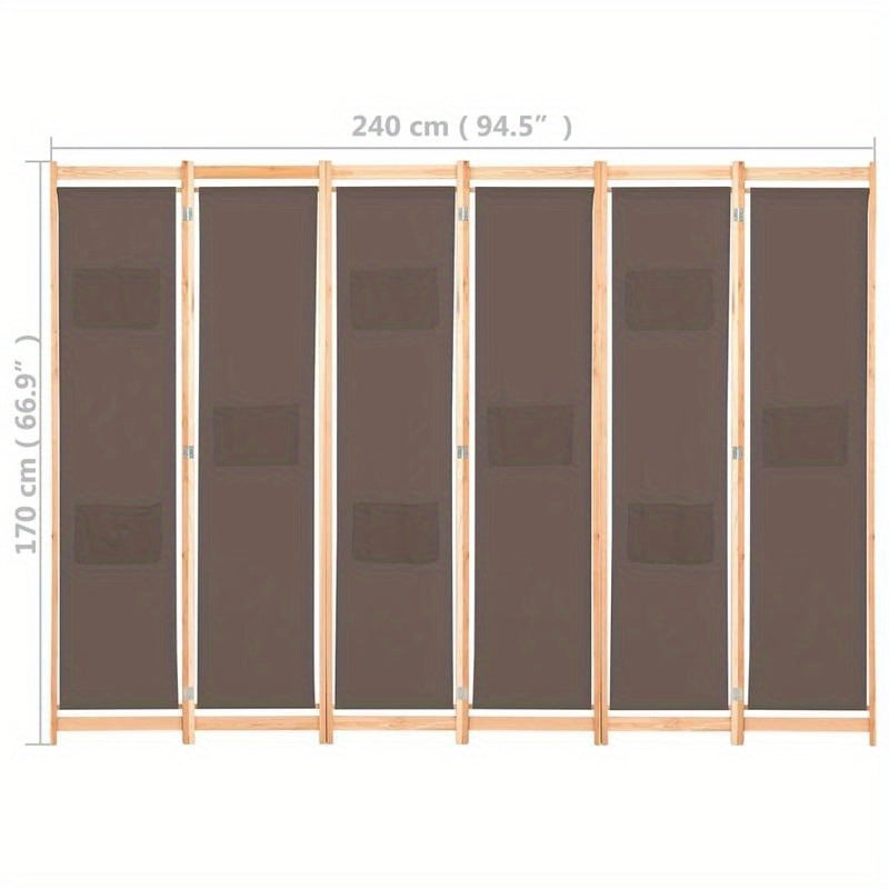 Kamerverdeler – Kamscherm – Ruimteverdeler – Scheidingswand – Panelenscherm – Bruin – 6 Panelen – 240 x 170 cm – Lichtgewicht Stof