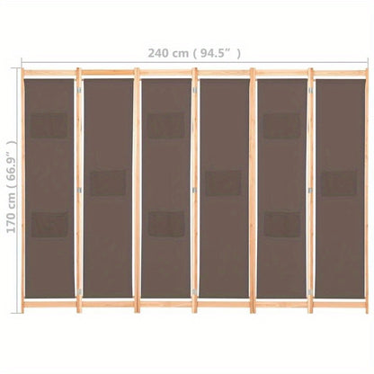 Kamerverdeler – Kamscherm – Ruimteverdeler – Scheidingswand – Panelenscherm – Bruin – 6 Panelen – 240 x 170 cm – Lichtgewicht Stof