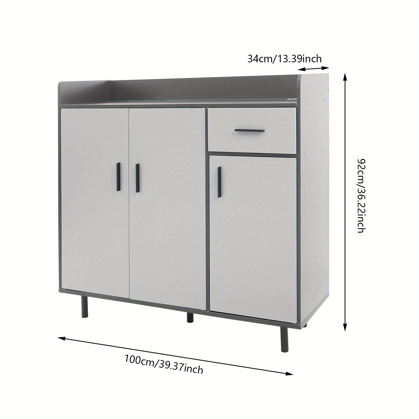 Keukenkast – Keukenopberger – Opbergkast – Buffetkast – Keukenmeubel – Verstelbare Planken – 60 kg Draagkracht – Vrijstaand Modern Design – Wit, Grijs, Zwart