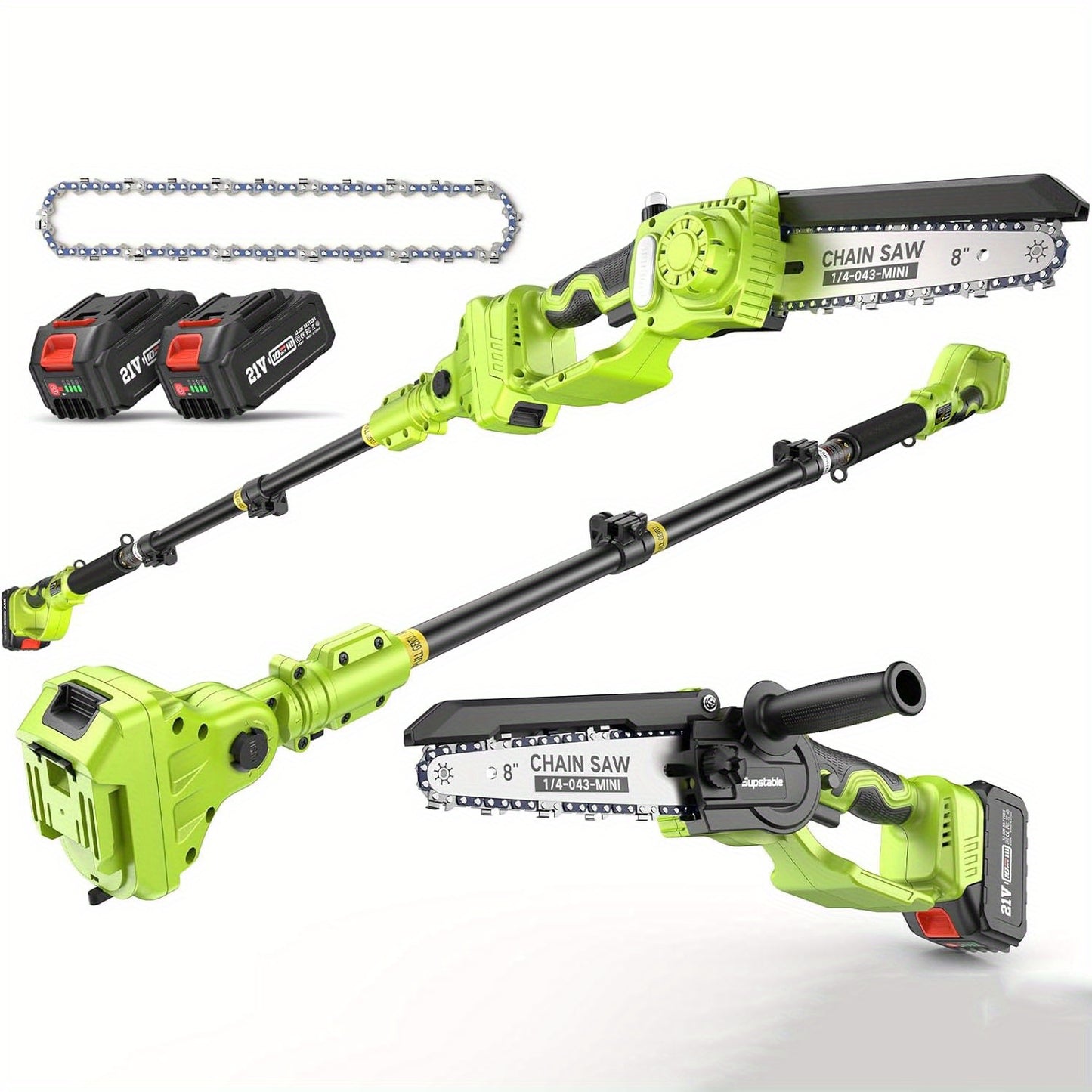 Accukettingzaag – Snoeizaag – Takkenzaag – Boomzaag – Handkettingzaag – 20 cm Zaagblad – 4,8 Meter Telescopische Steel – Brushless Motor – 2x 4000mAh Lithium Accu's inclusief Oplader