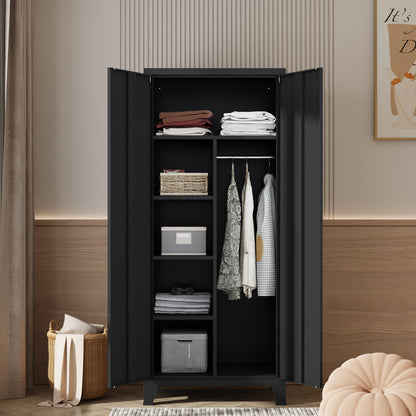 Stalen Kledingkast – Garderobekast – Opbergkast – Kledingrek – Kledingstation – Industrieel Design – Ventilatie Deuren – 180 x 90 x 40 cm – Stevige Stalen Constructie