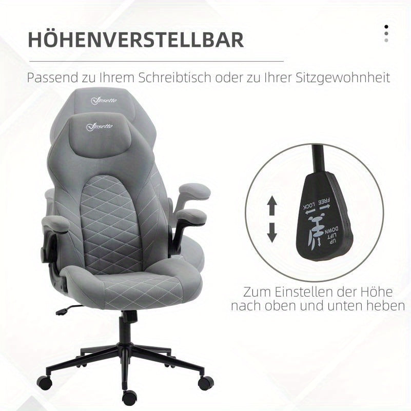 Bureaustoel – Ergonomische Stoel – Office Chair – Gamingstoel – Draaistoel – Verstelbare Armleuningen – Lendensteun – PU Bekleding – Robuust Vijfwiel Onderstel – Grijs Modern Design
