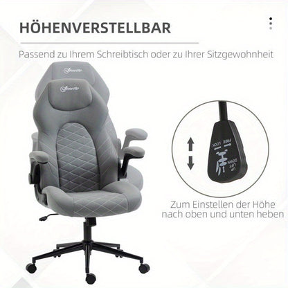 Bureaustoel – Ergonomische Stoel – Office Chair – Gamingstoel – Draaistoel – Verstelbare Armleuningen – Lendensteun – PU Bekleding – Robuust Vijfwiel Onderstel – Grijs Modern Design