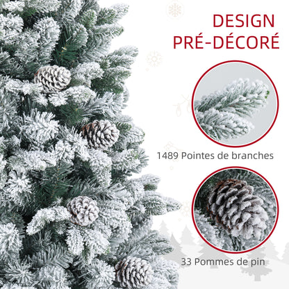Kunstkerstboom – Kunstmatige Kerstboom – Kerstboom Met Takken – Decoratieve Kerstboom – Sneeuwkerstboom – 180 cm Hoog – 1489 Takken Met Denappeldecoratie