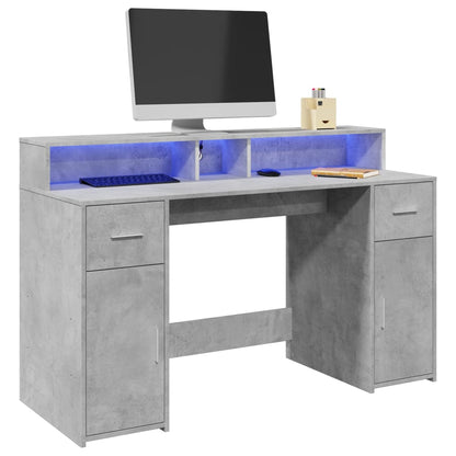 Bureau – Werktafel – Laptoptafel – Schrijftafel – Computerbureau – Betongrijs – Duurzaam Behandeld Hout – Verstelbare RGB LED Verlichting