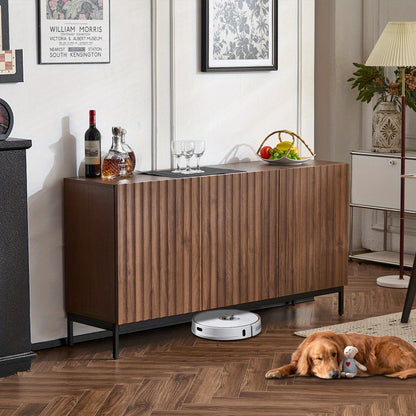 Dressoir – Opbergkast – Kast – Buffetkast – Ladekast – 150x40x80 cm – Modern Rustiek Donker Eiken – 3D Golfstructuur & Verstelbare Planken – Stevig Metalen Frame & Antikantelvoorziening
