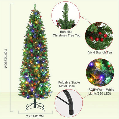 kunstkerstboom – nepkerstboom – kunstboom – kerstversiering – kerstdecoratie – 230 cm groot – 9 lichtstanden met warm wit en multicolor LEDs