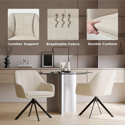 Draaibare Eetkamerstoel – Bureaustoel – Schommelstoel – Armstoel – Eettafelstoel – Set Van 2 – Comfortabel Memory Foam – Metalen Frame Beige