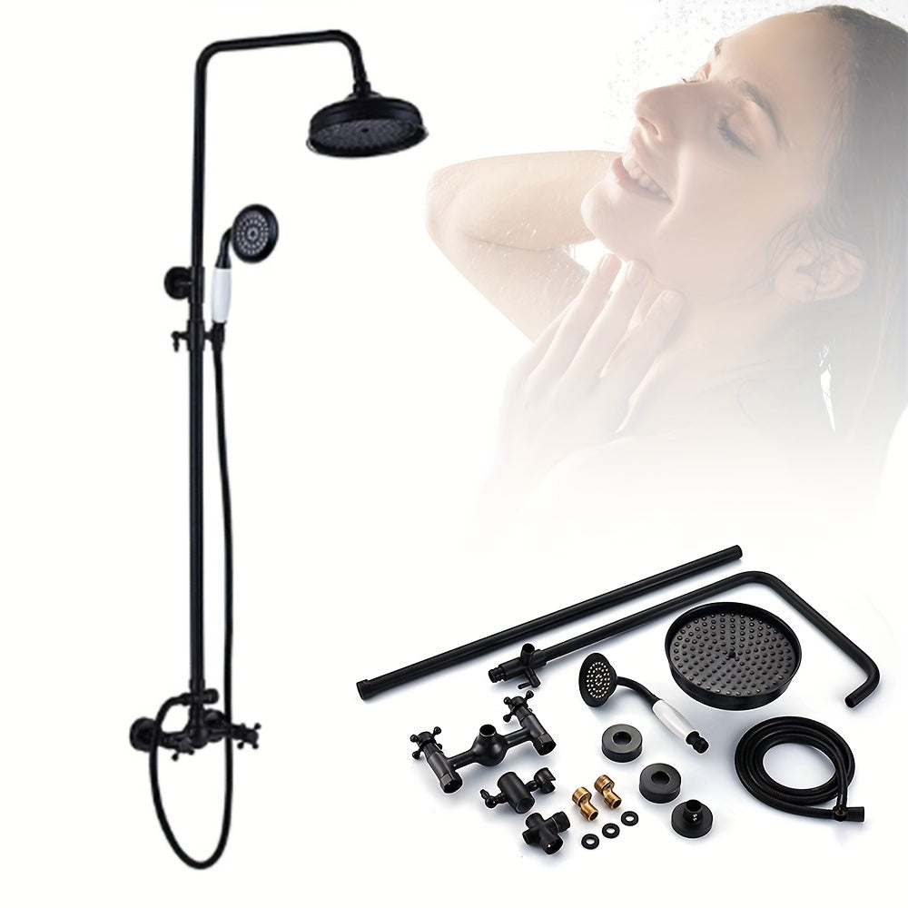 Regendouche – Douche Systeem – Douche Set – Handdouche – Doucheset – Retro Design – Verstelbare Douchestang – Messing & Roestvrijstaal - Zwart