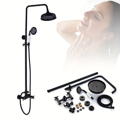 Regendouche – Douche Systeem – Douche Set – Handdouche – Doucheset – Retro Design – Verstelbare Douchestang – Messing & Roestvrijstaal - Zwart