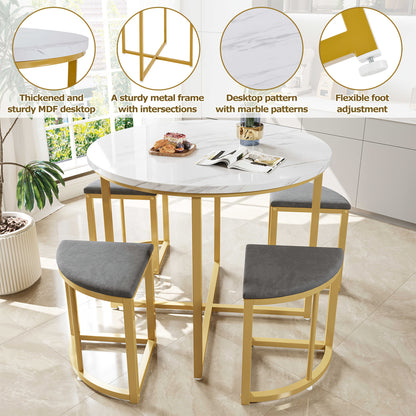 Dining Room Furniture Set, Dining Table and Chairs (Four), MDF Table Top and Gilded Iron Frame Dining Table and Chairs, Velvet Chairs, Modern Luxury Table and Chairs to Ensure Unparalleled Dining Experience