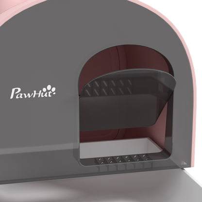 Kattentoilet – Kattenbak – Kattentoilet Met Deksel – Kattenbaksysteem – Kattenbak Met Schep – Gesloten Design – Inclusief Kattenbakmat – Duurzaam Kunststof – Roze/Zwart