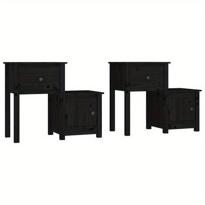 Nachtkastjes 2 st 79.5x38x65.5cm massief grenenhout zwart