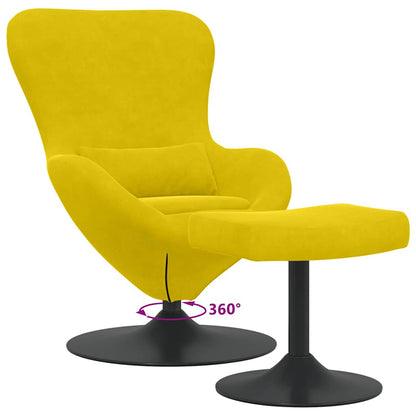 Fauteuil – Relaxstoel – Loungefauteuil – Draaistoel – Oorfauteuil – Geel Met Voetensteun – Fluweelstof – 360° Draaibaar