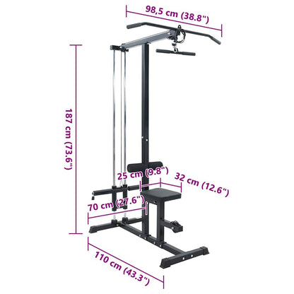 Lat Pulldown Machine – Krachttrainer – Fitnessmachine – Rugtrainer – Home Gym Apparatuur – Zwart – Verstelbare Zitting – Stalen Bouw 80 Kg Belastbaar