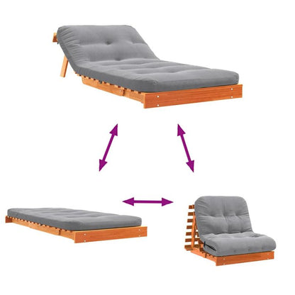 Futonbed – Futonsofa – Logeerbed – Slaapbank – Loungestoel – 80x206x11 cm Matras – Pijnboomhouten Frame – Verwijderbare Bruine Velvet Bekleding