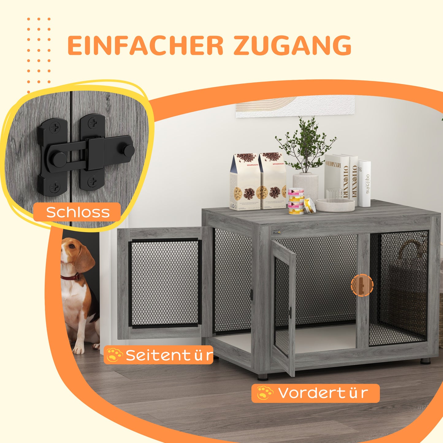 Hondenbench – Hondenkooi – Hondenhok – Puppybench – Hondenkrat – Stalen Frame – Waterbestendig Kussen – Verstelbare Pootjes – 94x60x71,5 cm