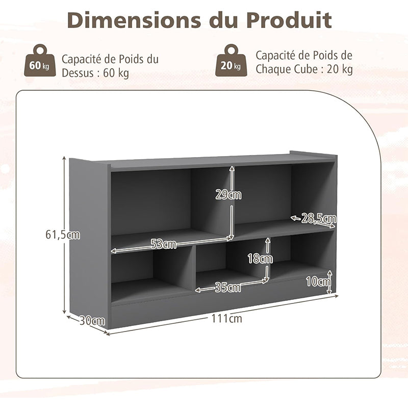 Boekenkast – Opbergkast – Boekrek – Wandrek – Opbergmeubel – 2-laags met 5 vakken – Stevig houten frame met antislip voeten