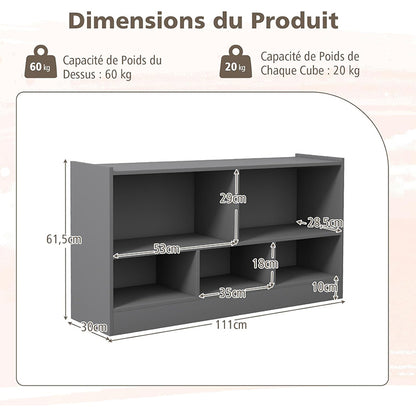 Boekenkast – Opbergkast – Boekrek – Wandrek – Opbergmeubel – 2-laags met 5 vakken – Stevig houten frame met antislip voeten