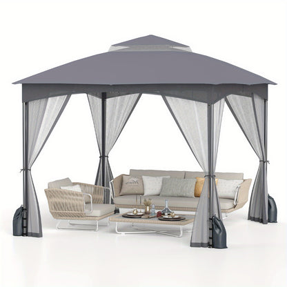 Tuinpaviljoen – Tuinkamer – Terrasoverkapping – Pergola – Buitenverblijf – Insectenwerend Muskietennet – Dubbel Polyester Dak – 305x305 cm Grijs