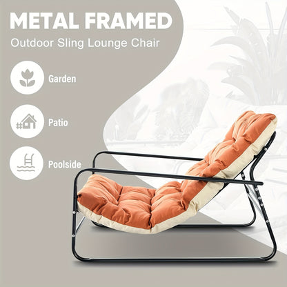 Lounge Stoel – Loungestoel – Fauteuil – Tuinstoel – Relaxstoel – Extra Groot Formaat – Dikke Zachte Kussens – 226,8 KG Draagkracht – Oranje/Beige