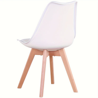 Eetkamerstoel – Stoel – Kuipstoel – Keukenstoel – Eettafelstoel – Set van 6 – Wit PU-leer – Massief Houten Poten – Ergonomisch Schuimkussen – Duurzaam Kunststof Frame – Gemakkelijk Schoon te Maken