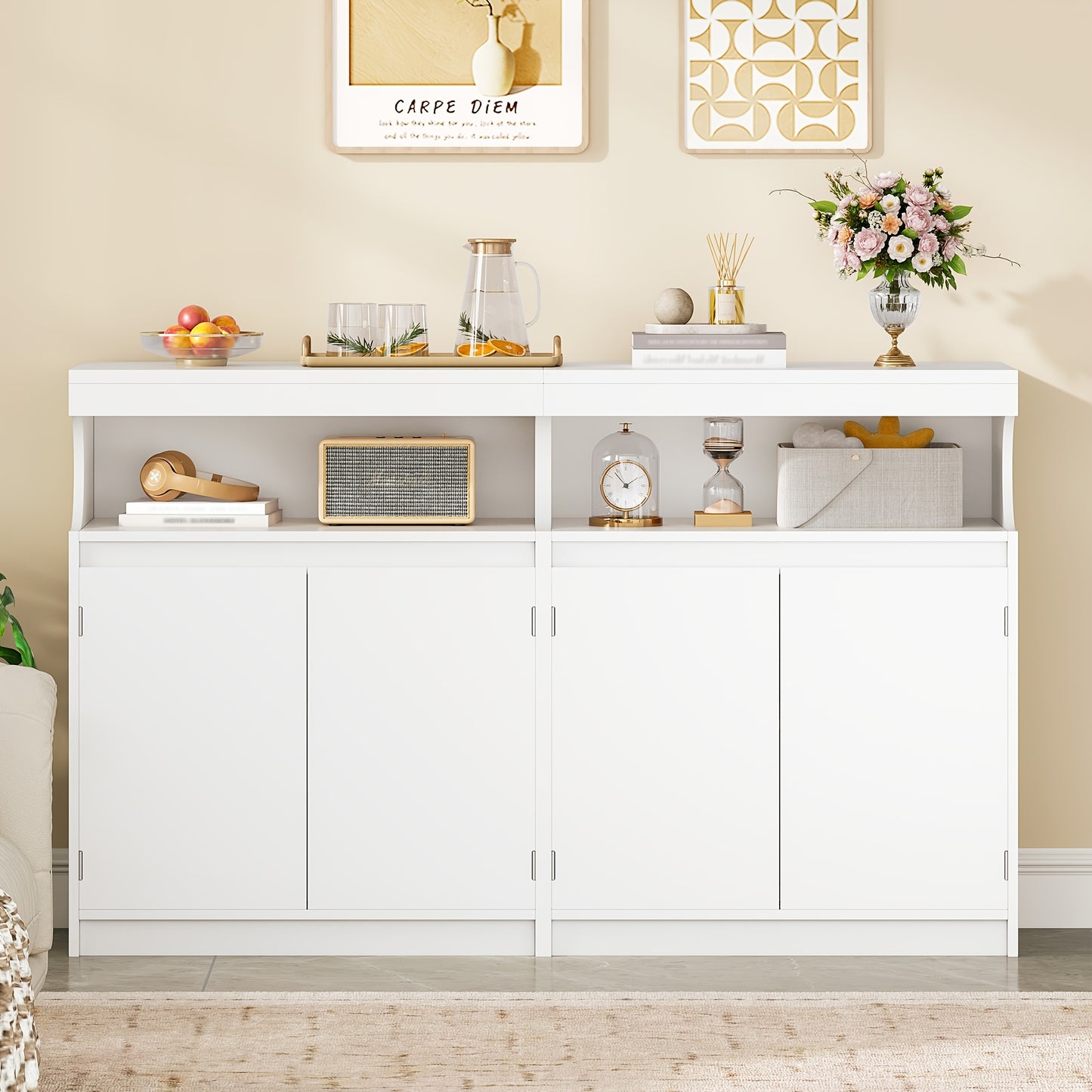 Sideboard – Dressoir – Opbergkast – Buffetkast – Kast met deuren – Wit MDF – 5 Verstelbare Planken – Anti-Kantelset – 140 cm Breed