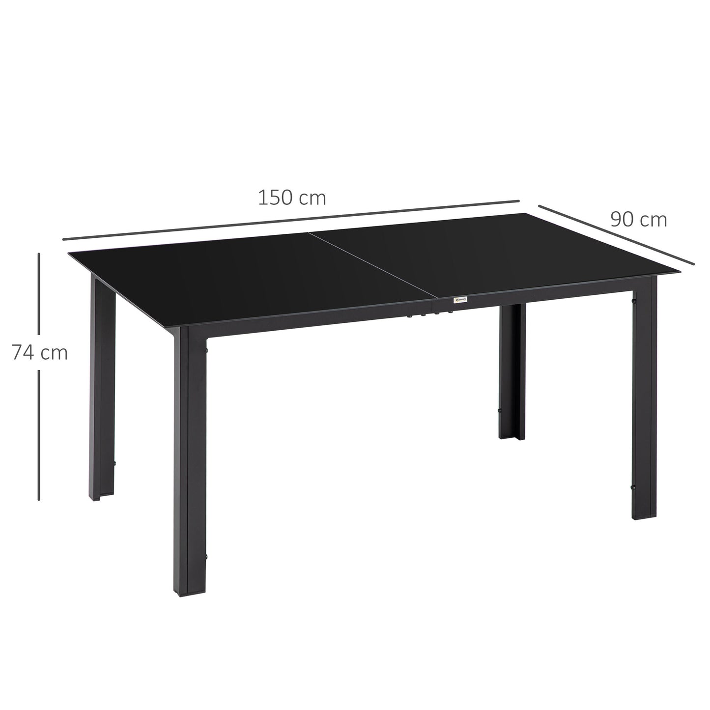 Aluminium Tuintafel – Terrastafel – Balkontafel – Tuinmeubel – Buiten Tafel – Gehard Glasblad – 6 Personen – Zwart – Weerbestendig – Verstelbare Antislipvoeten