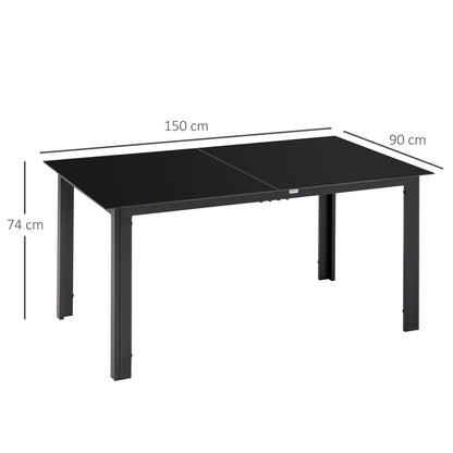 Aluminium Tuintafel – Terrastafel – Balkontafel – Tuinmeubel – Buiten Tafel – Gehard Glasblad – 6 Personen – Zwart – Weerbestendig – Verstelbare Antislipvoeten